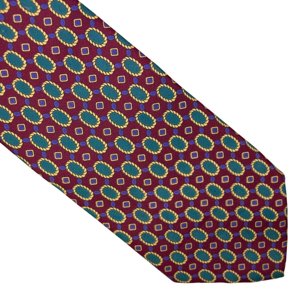 VTG Christian Dior Mens Burgundy Geometric Neck Tie 100% Silk Made in USA EUC‎
